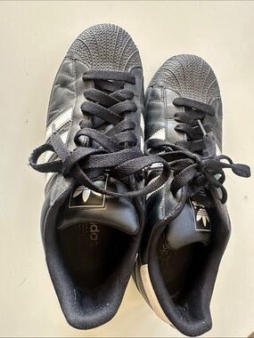 adidas Superstar Black Sneakers with White Stripes
